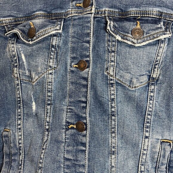 Esprit Jean Jacket Womens Size S Blue Button Up Distressed Long Sleeve Cotton - Picture 6 of 14